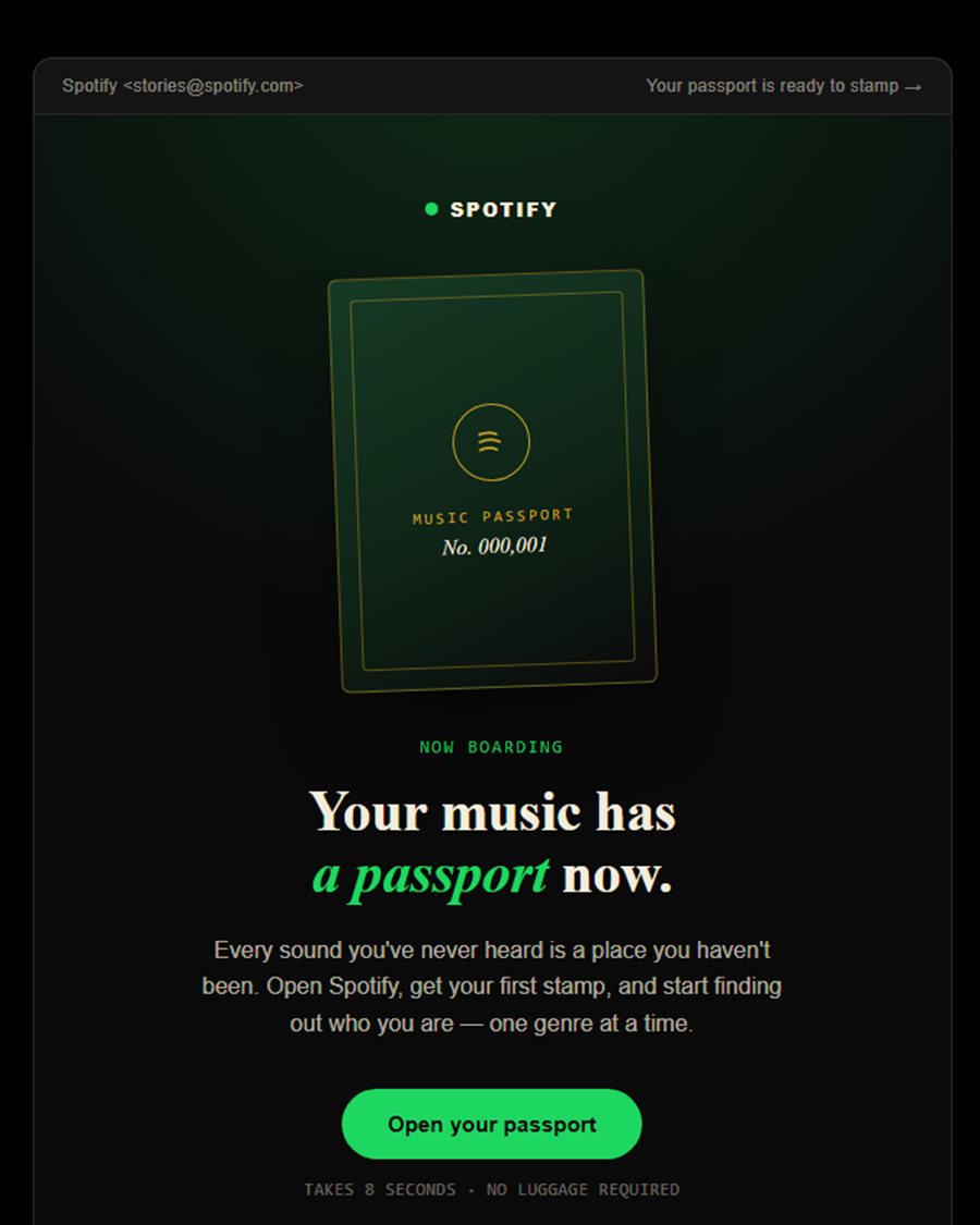 Spotify Music Passport hero launch email design